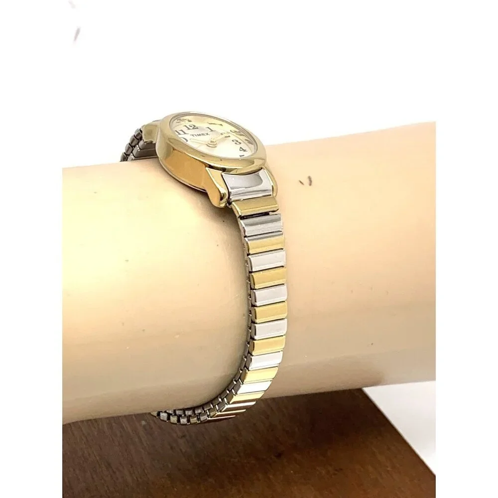 Timex Women's Watch T2M570 Quartz Oval Petite Two Tone Steel Expansion Band